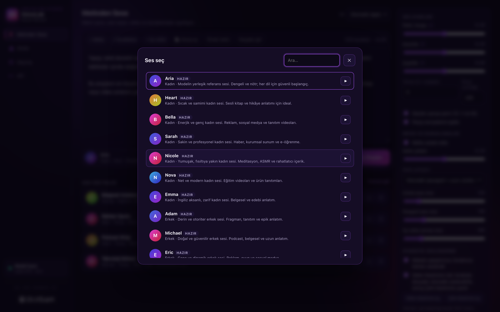 Voice picker and preview